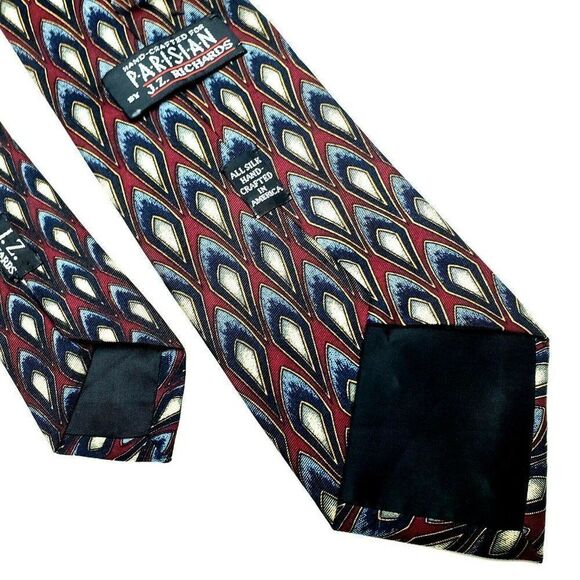 JZ Richards‎ Parisian Silk Tie Dark Red Geometric W - Picture 6 of 7